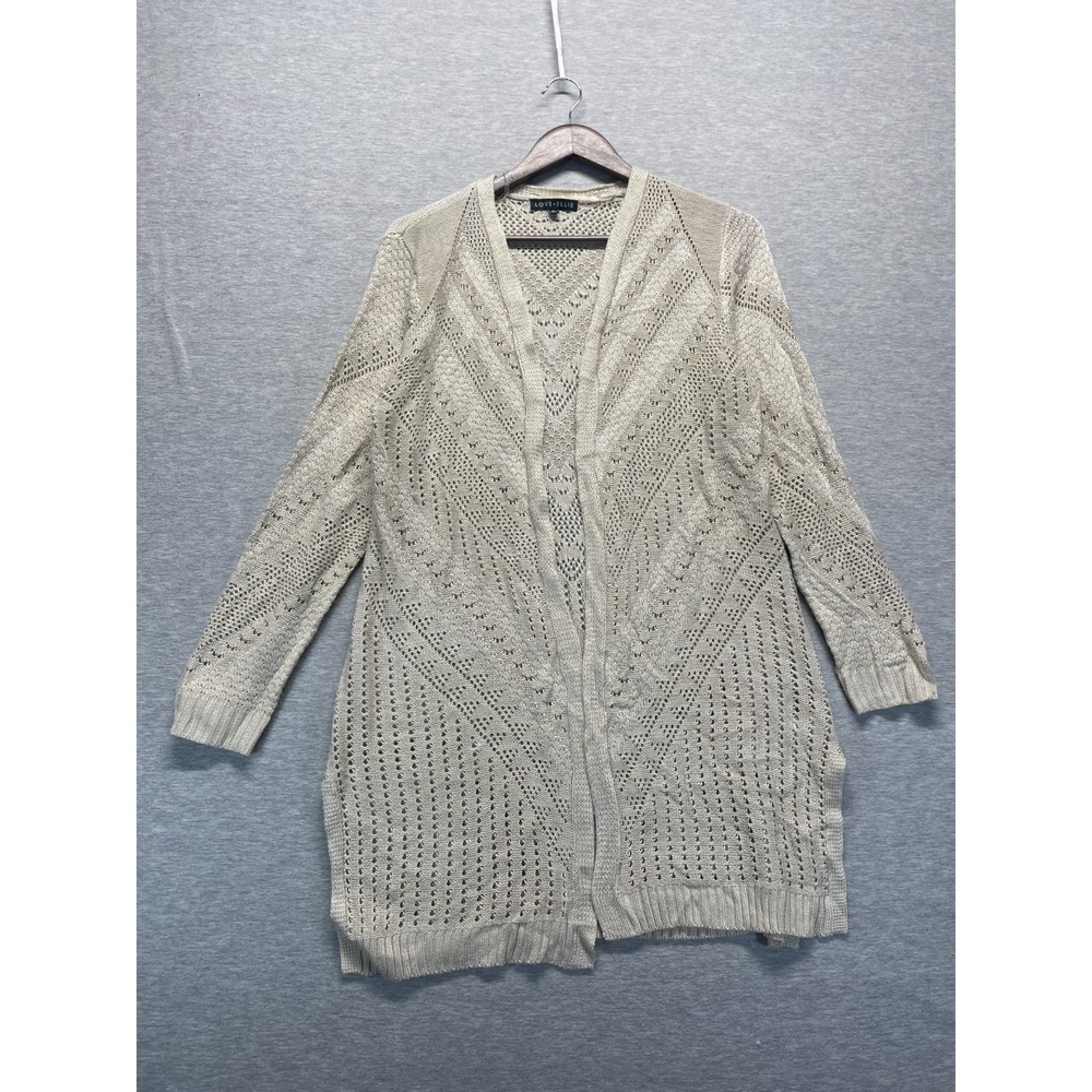 Love Ellie Cardigan Sweater Womens XL Beige Open Front Ribbed Side Slit Knit